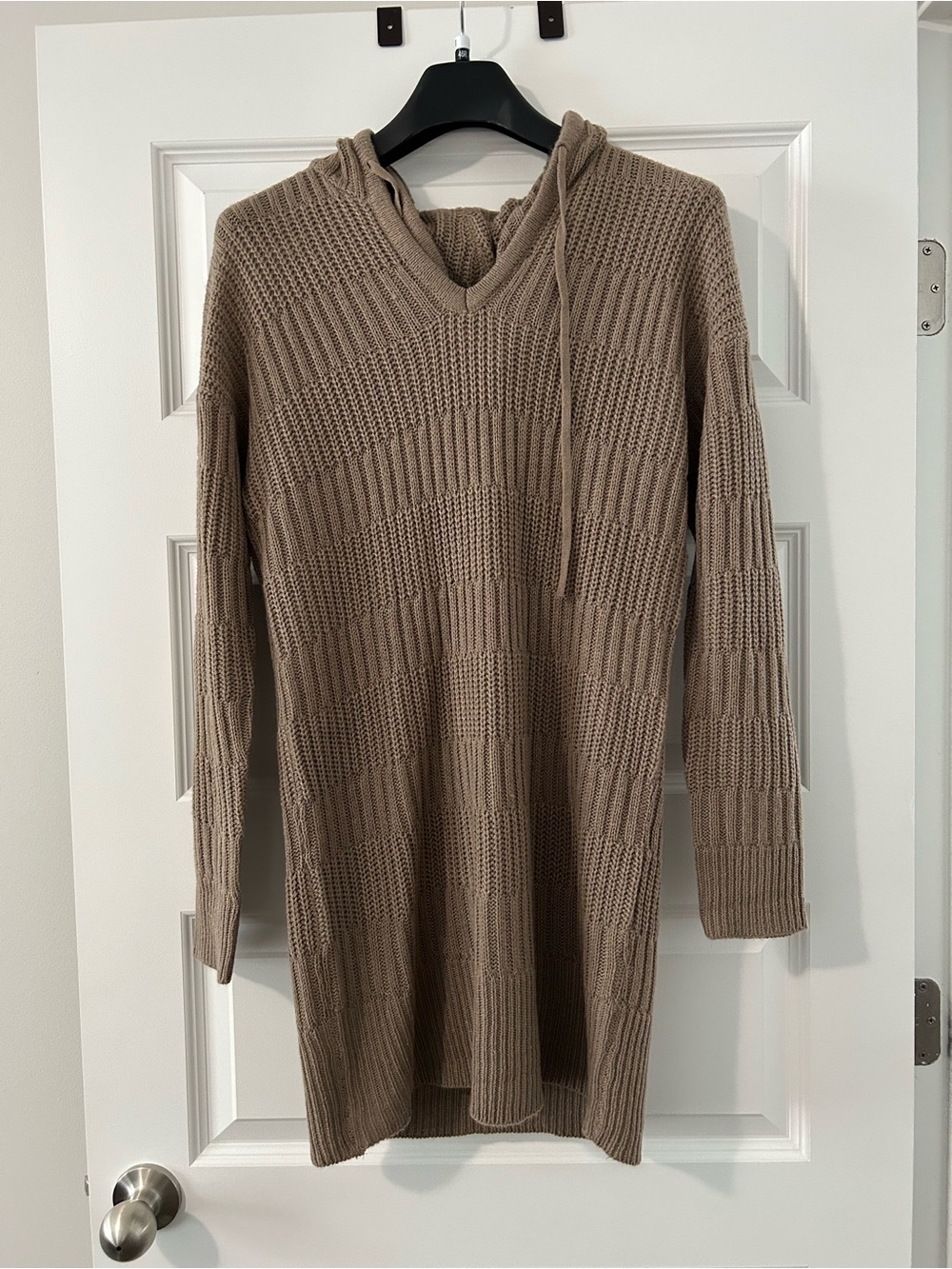 Cozy Ribbed Knit Hooded Sweater Dress